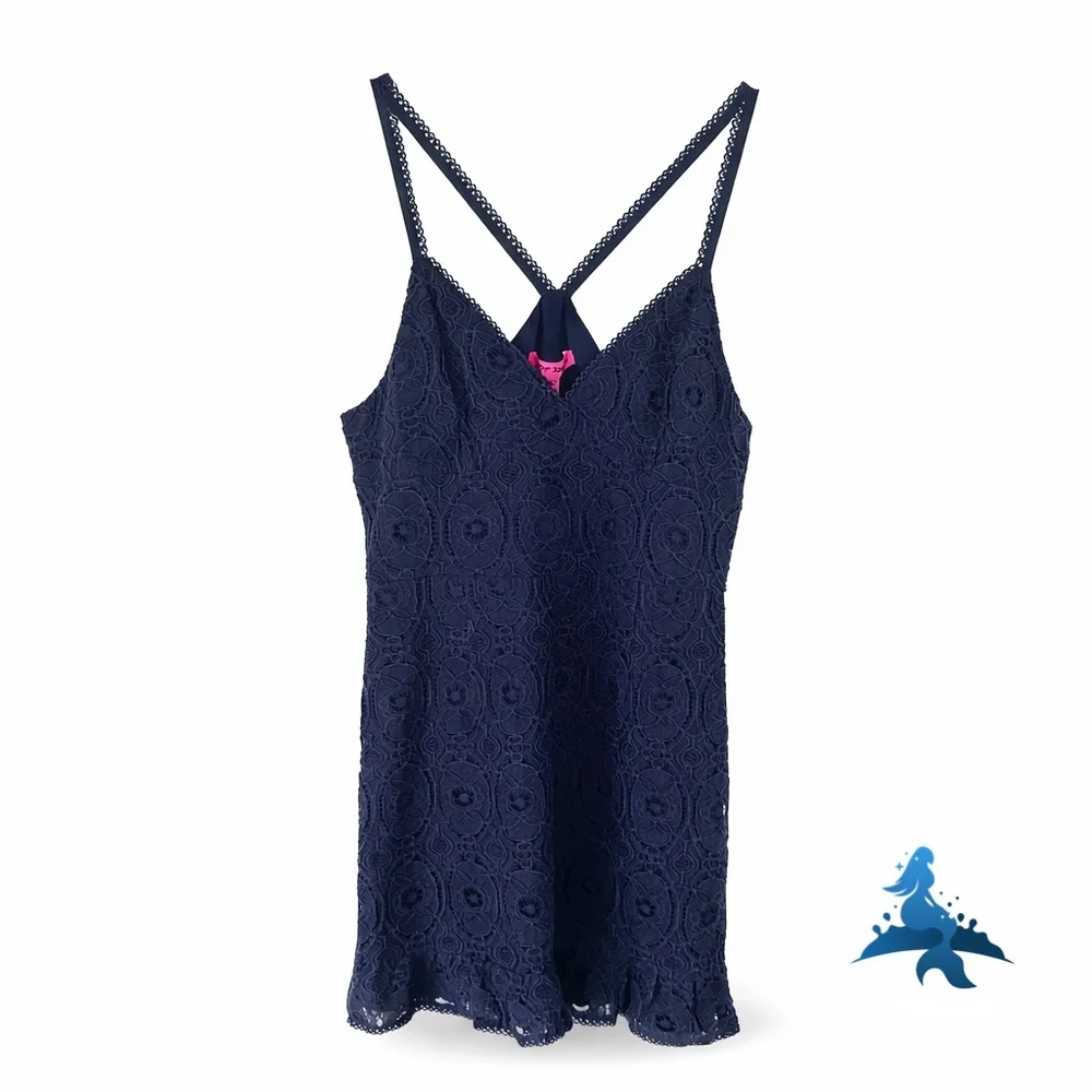 Betsey Johnson Womens Lace Short Fit & Flare Dress Navy M